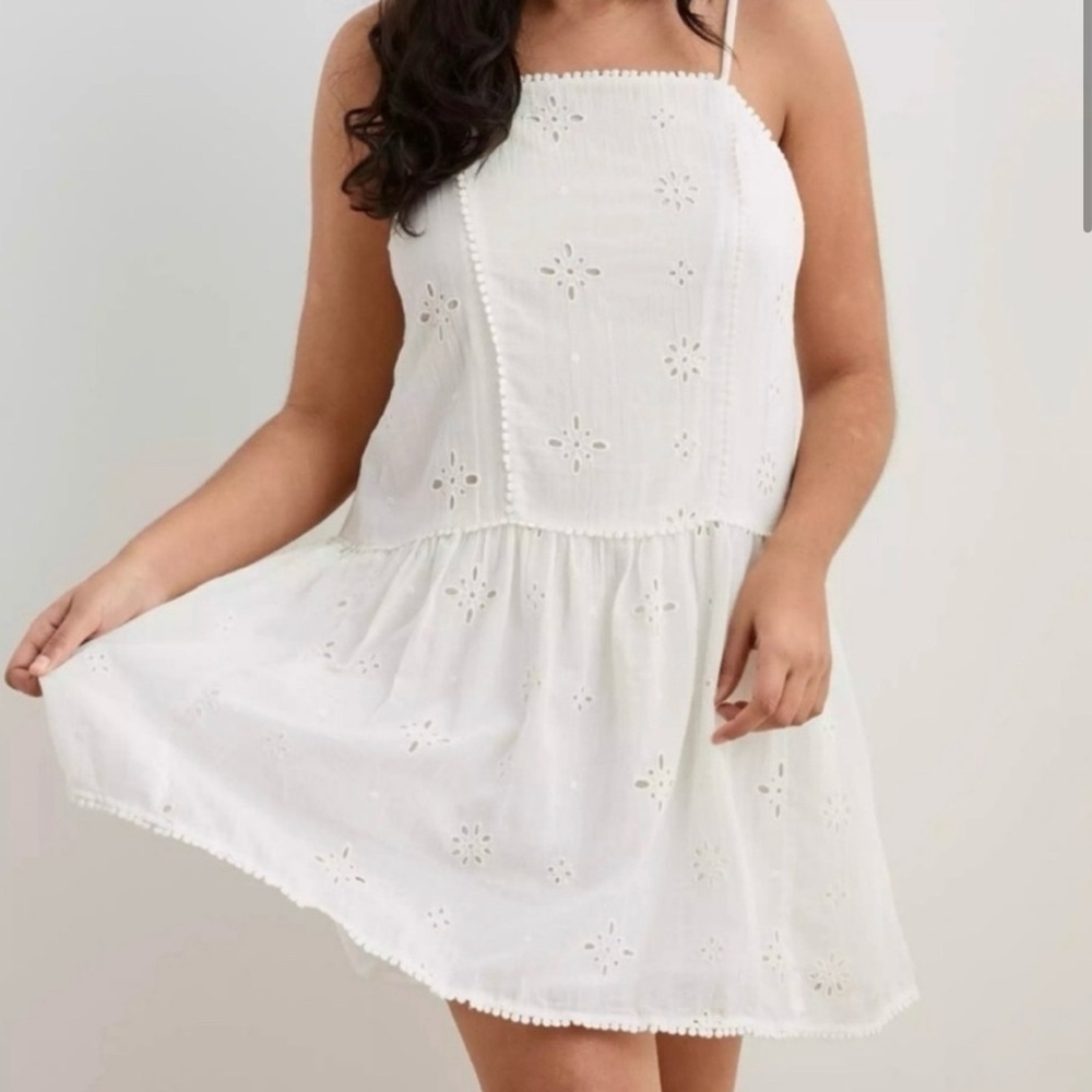 Aerie Ivory Floral Embroidered dropwaist dress